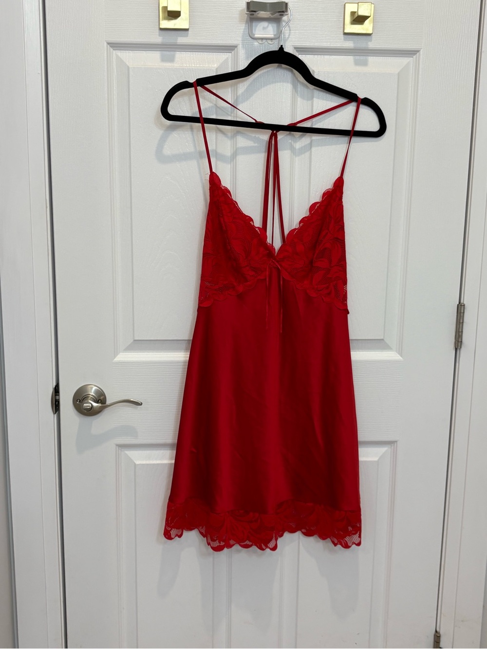 La Vie En Rose Women's Red Lace Trim Slip Nightdress #1552